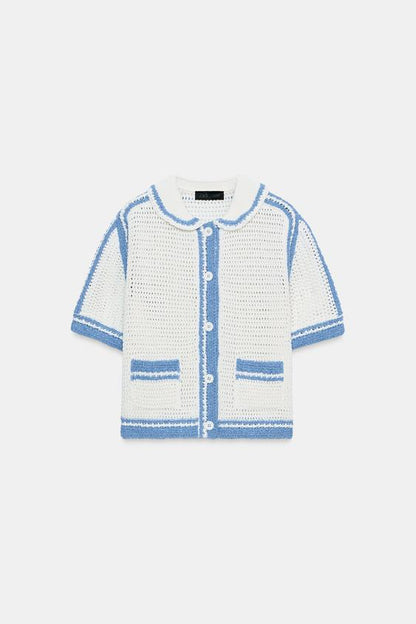 Veste en maille ajourée à manches courtes