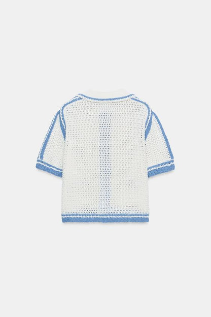 Veste en maille ajourée à manches courtes