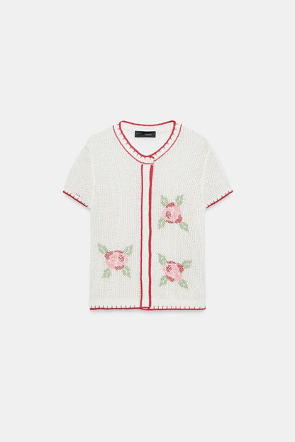 Veste en maille à fleurs brodées