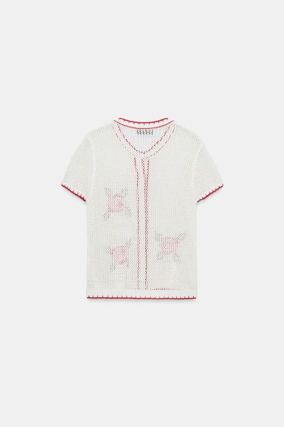 Veste en maille à fleurs brodées