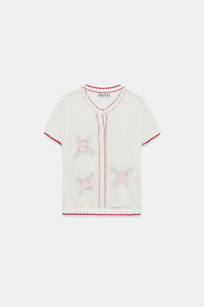 Veste en maille à fleurs brodées