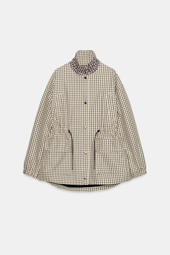 Veste à carreaux à col montant