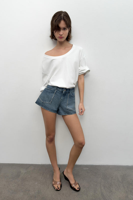 Short en denim TRF à clous
