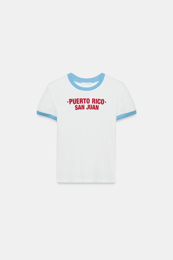 T-shirt à passepoils et texte