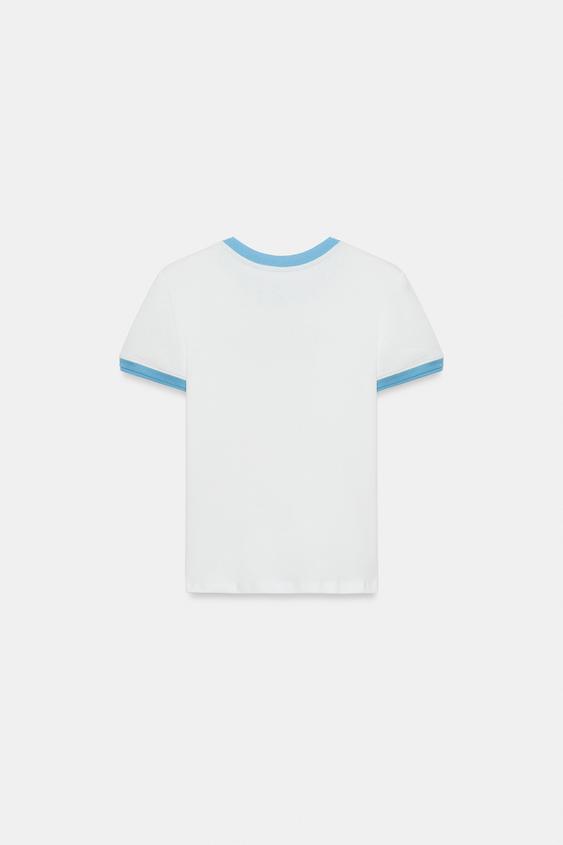 T-shirt à passepoils et texte