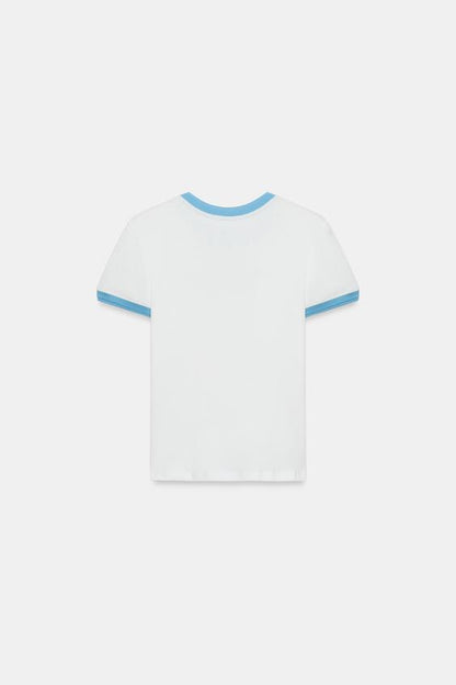 T-shirt à passepoils et texte