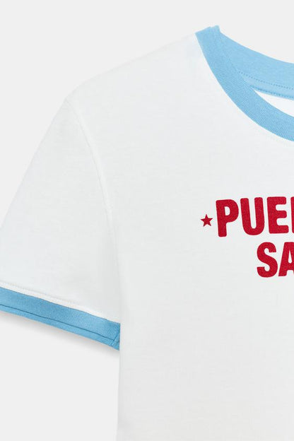T-shirt à passepoils et texte