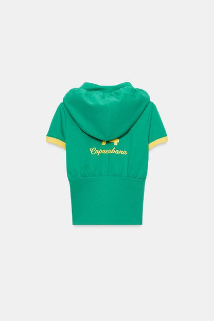 Top à capuche à fermeture zippée