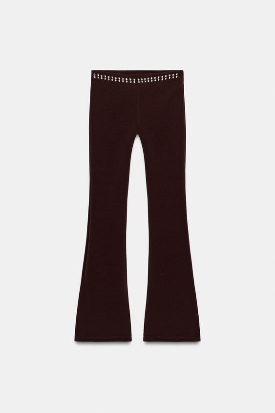 Pantalon coupe évasée extensible à clous