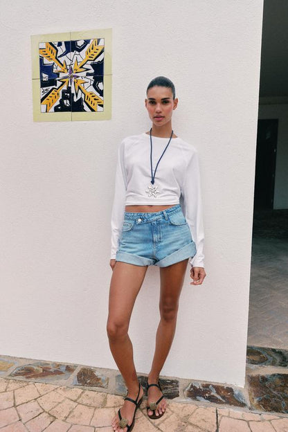 Short Z1975 en denim taille croisée