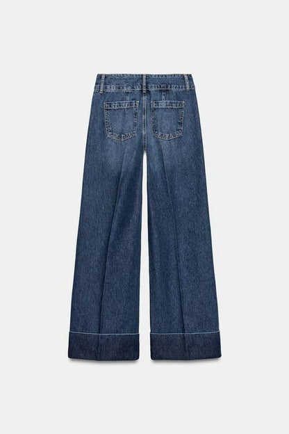 Jean Z1975 coupe droite taille basse avec revers au bas