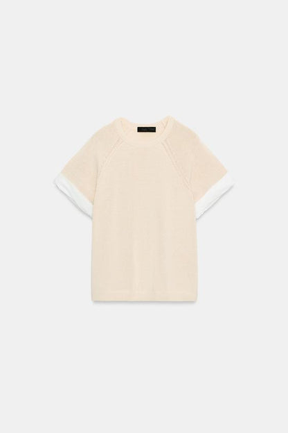 Pull en maille à manches contrastées avec revers