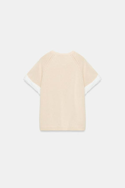 Pull en maille à manches contrastées avec revers
