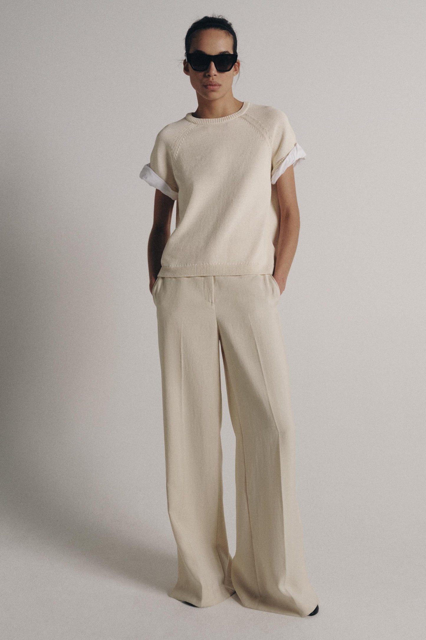 Pull en maille à manches contrastées avec revers
