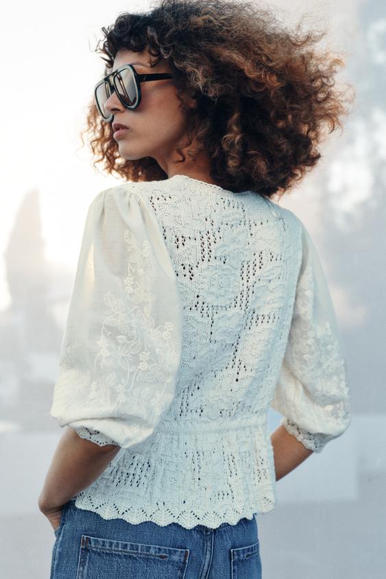 Veste romantique en maille contrastée
