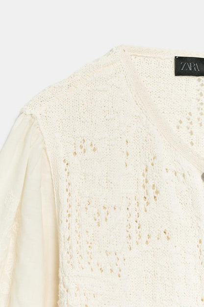 Veste romantique en maille contrastée