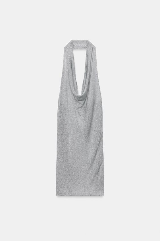 Robe dos-nu en maille à fil métallisé