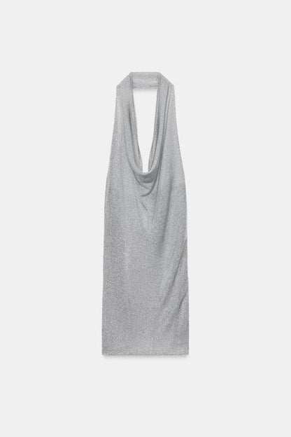Robe dos-nu en maille à fil métallisé