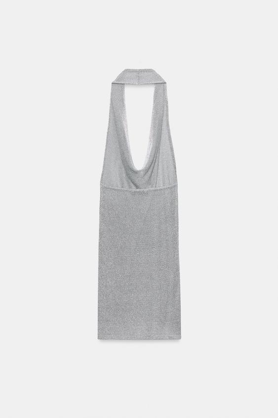 Robe dos-nu en maille à fil métallisé