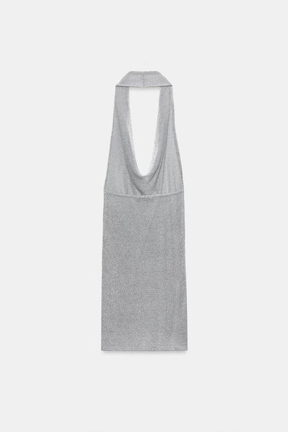 Robe dos-nu en maille à fil métallisé