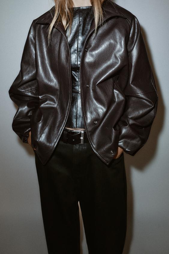 Blouson effet cuir à col montant
