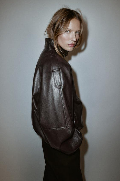 Blouson effet cuir à col montant