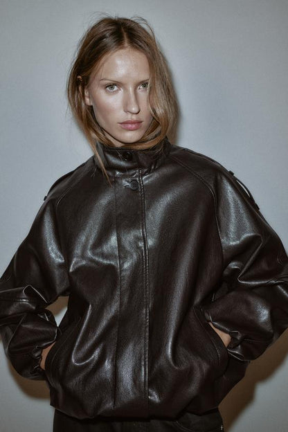 Blouson effet cuir à col montant
