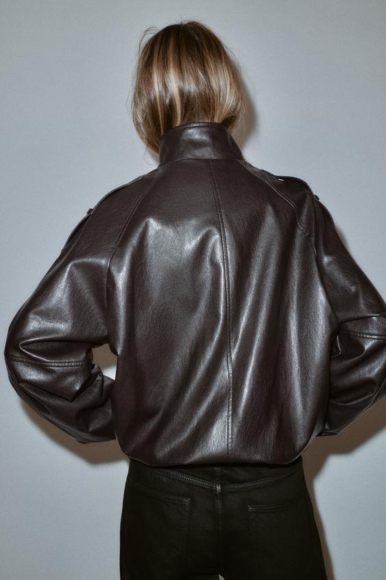 Blouson effet cuir à col montant