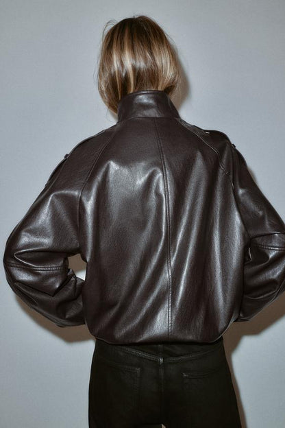 Blouson effet cuir à col montant