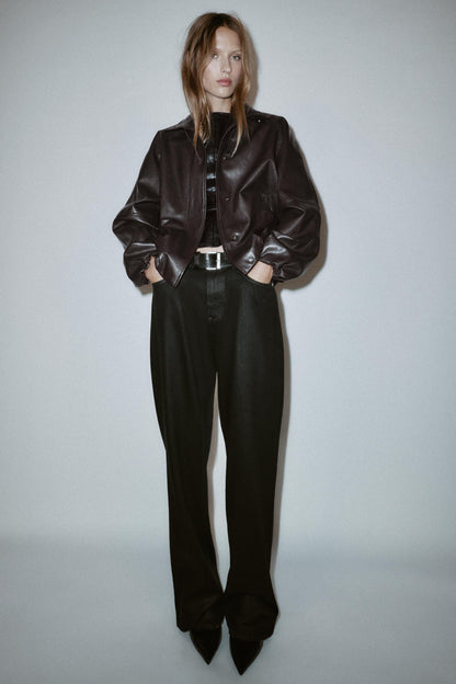 Blouson effet cuir à col montant
