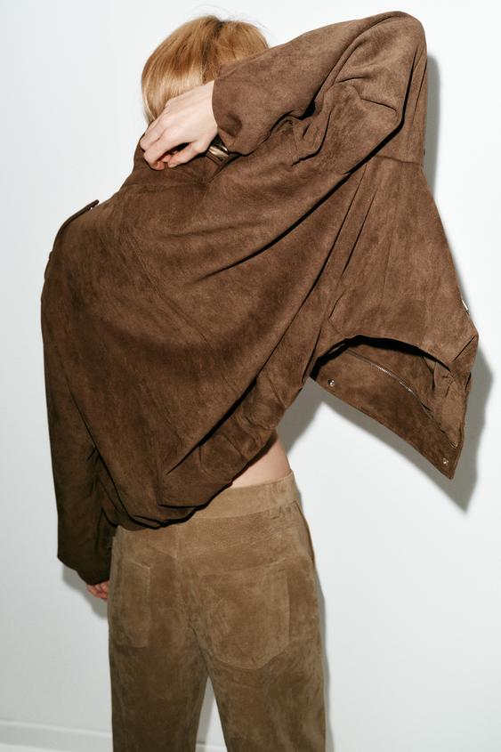 Blouson biker effet suédine oversize
