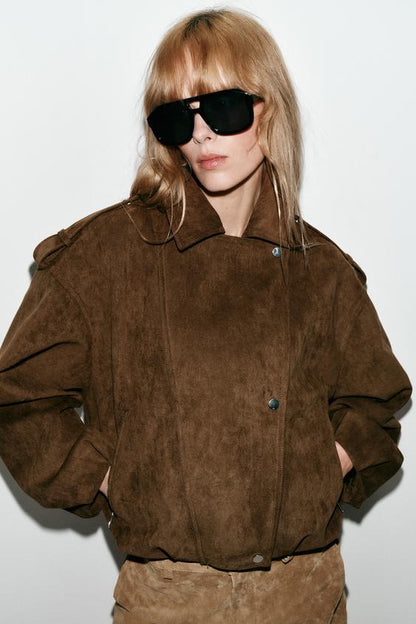 Blouson biker effet suédine oversize