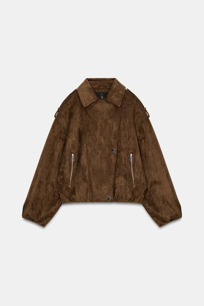 Blouson biker effet suédine oversize