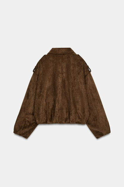 Blouson biker effet suédine oversize