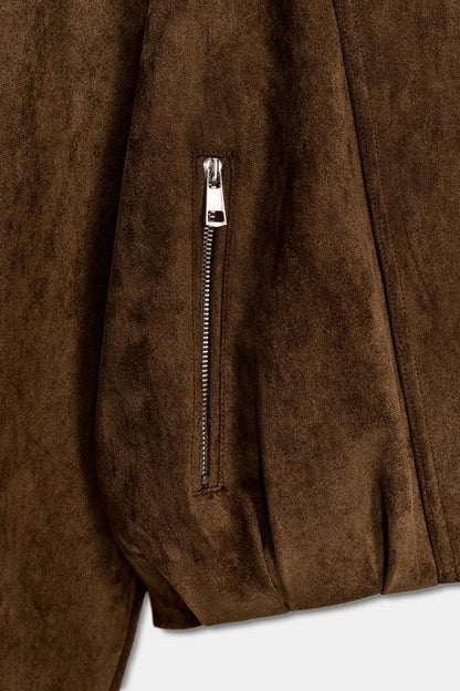 Blouson biker effet suédine oversize