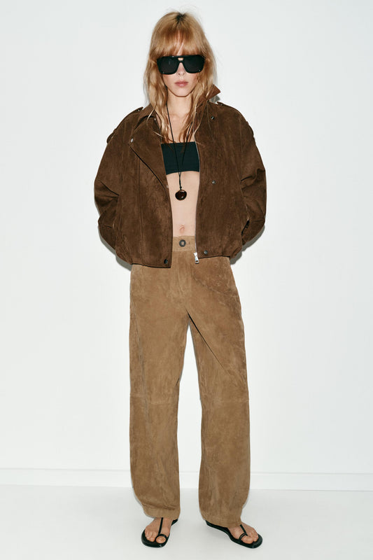 Blouson biker effet suédine oversize