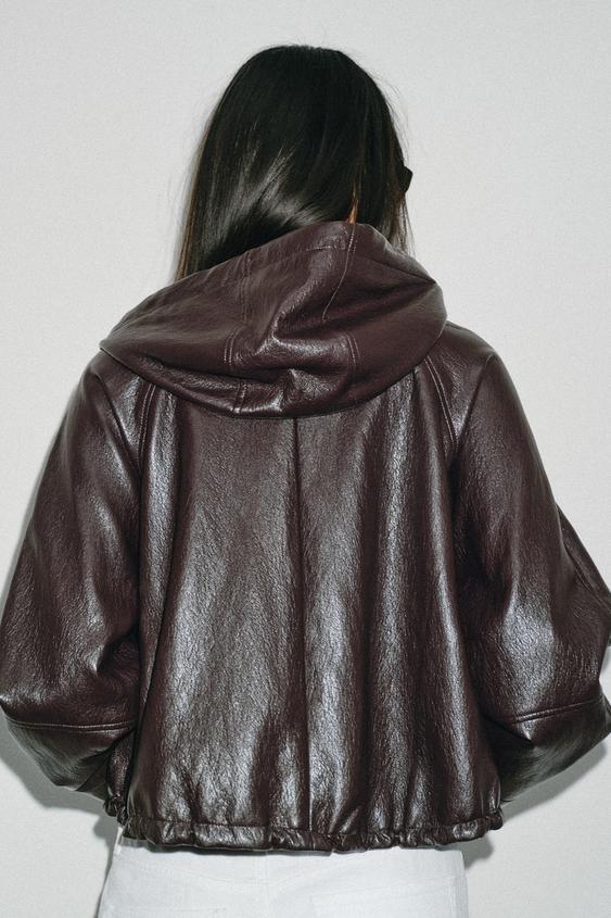 Blouson effet cuir à capuche
