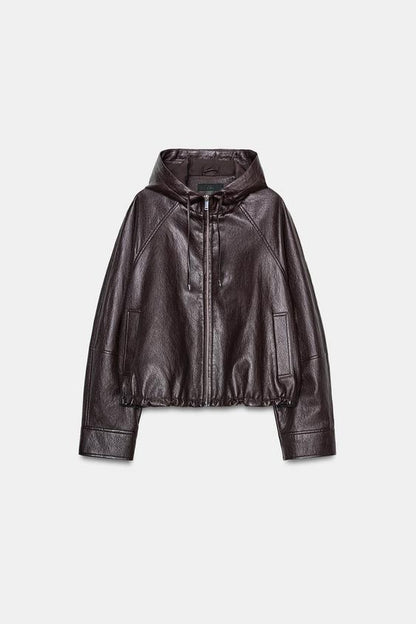 Blouson effet cuir à capuche