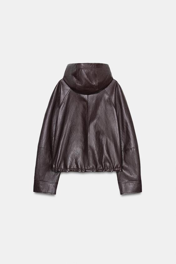 Blouson effet cuir à capuche