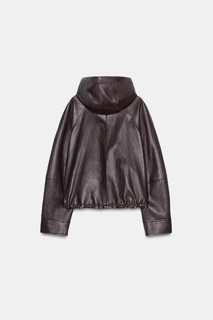Blouson effet cuir à capuche