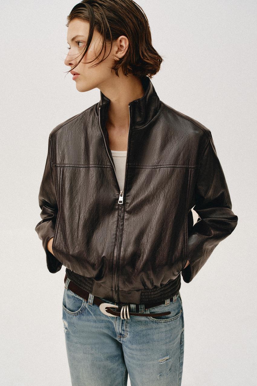 Veste bomber courte effet cuir