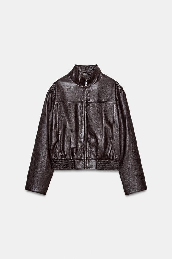Veste bomber courte effet cuir