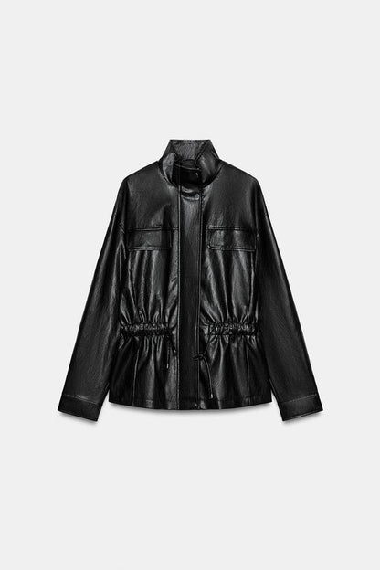 Blouson effet cuir à col montant