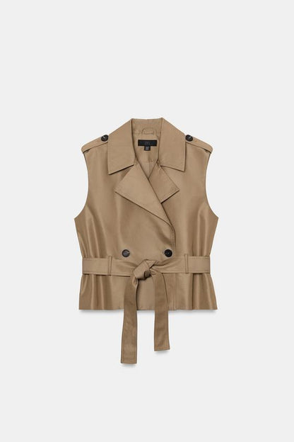 Gilet croisé avec ceinture et épaulettes