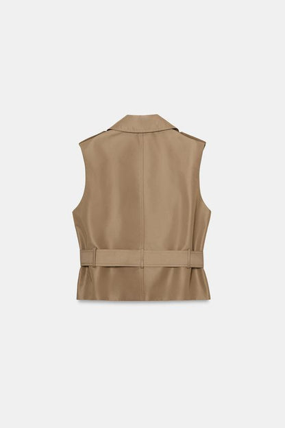 Gilet croisé avec ceinture et épaulettes