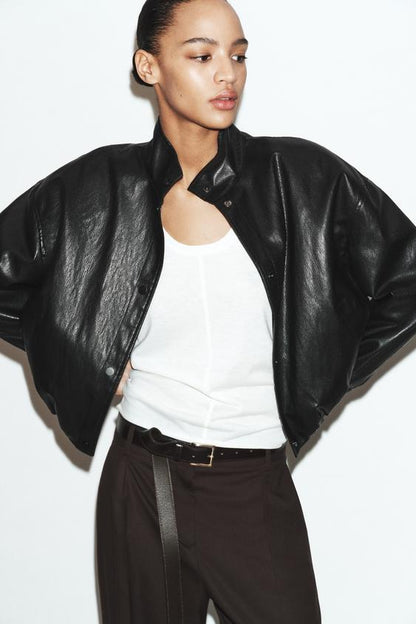 Veste bomber matelassée effet cuir