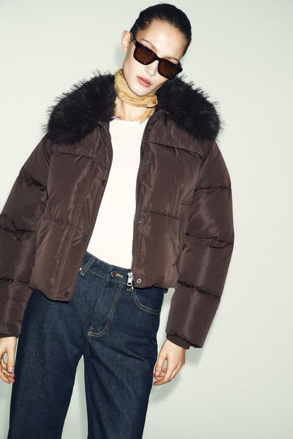 Veste bomber matelassée à revers effet fourrure