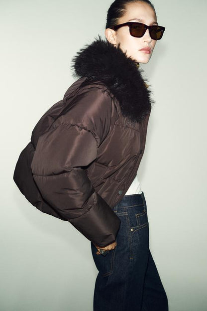 Veste bomber matelassée à revers effet fourrure