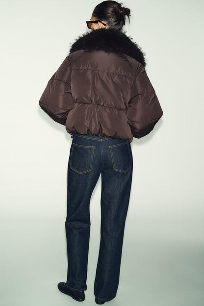Veste bomber matelassée à revers effet fourrure