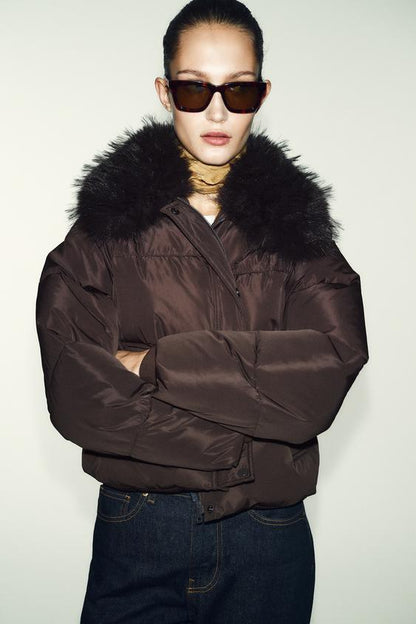 Veste bomber matelassée à revers effet fourrure